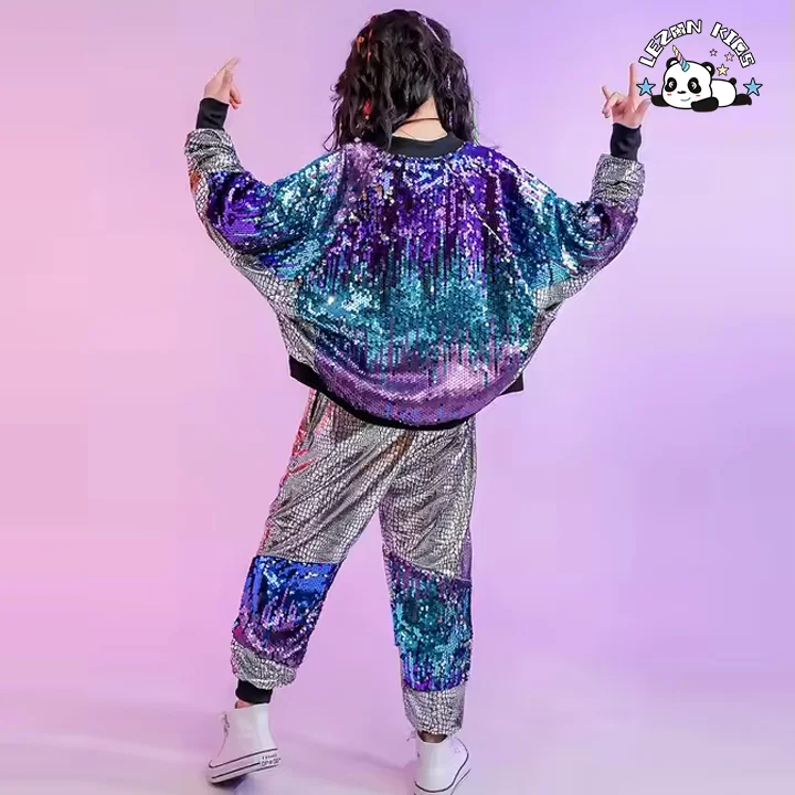 LEZONKIDS - Jazz Dance Hip Hop Sequined Dance Performance Costume Kids Two Piece Sets Custom Boys Clothing Sets